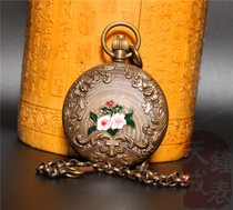 Retro Mayflower pure copper double open upper clockwork upper chord five-pin tourbillon Roman word disc mechanical Waimeter hanging table collection