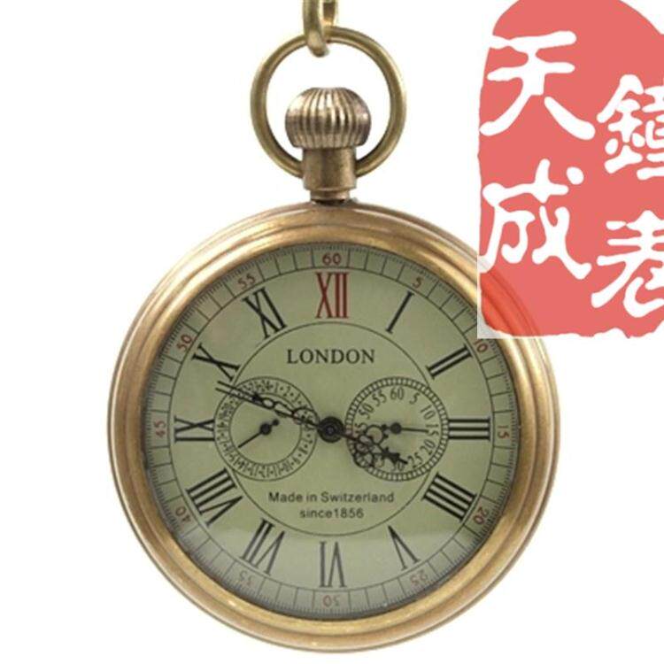 Retro pure copper glass mirror hollow upper clockwork mechanical Waimeter hanging table Roman word disc copper core props collection