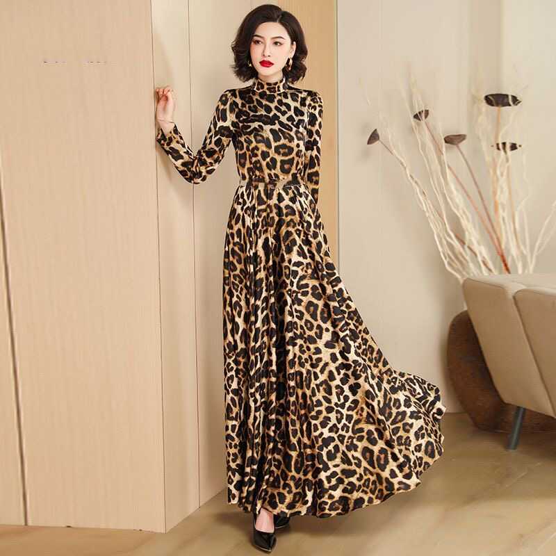 2024 Early Autumn New Retro Leopard Print Elegant Printed Long Dress Slim Fit Ankle-Length Dress 2024 Early Autumn New Retro Leopard Print Elegant Printed Long Dress Slim Fit Ankle-Length Dress