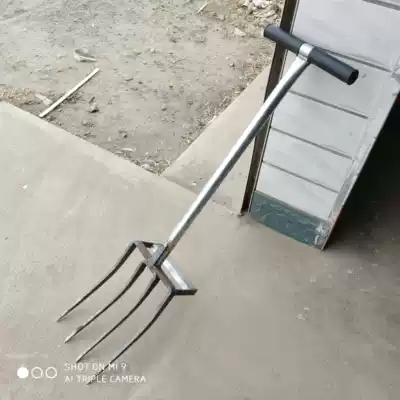 Steel fork Agricultural tools Labor-saving earth ripping artifact manure fork earth turning All-steel deep turning four-tooth fork wasteland digging