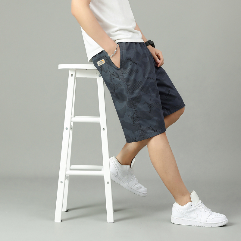 Summer Pure Cotton Shorts, Washed Five-Point Shorts, Casual Loose Breathable Elastic Waist Large Shorts, Fashionable Camouflage Beach Shorts