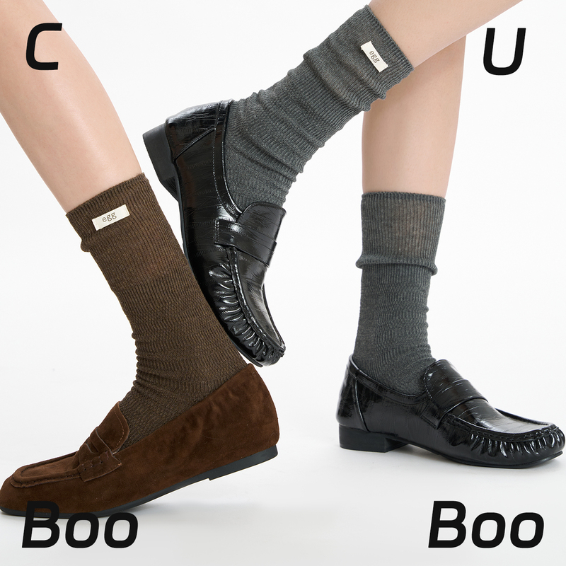 Cubooboo Women's Socks for Autumn and Winter with Letter Fabric Tags, Solid Color Cotton Double-Needle Patterned Slouch Socks, Long Socks, 2026 New Model