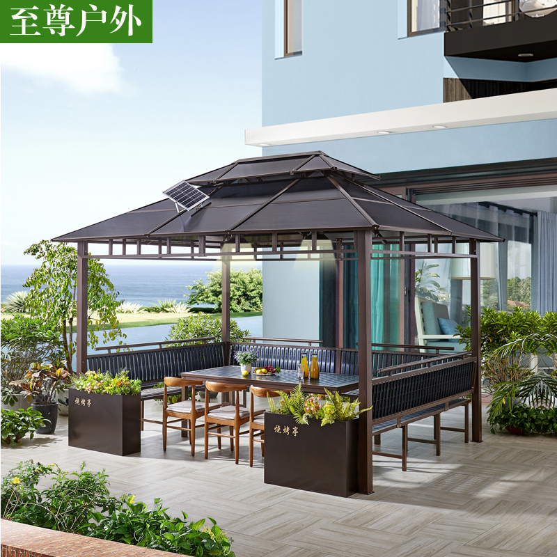 European-Style Outdoor Gazebo, Anti-Corrosion Wood Leisure Terrace Tent, Artistic Sunshade Canopy, Outdoor Garden Courtyard Balcony Pavilion