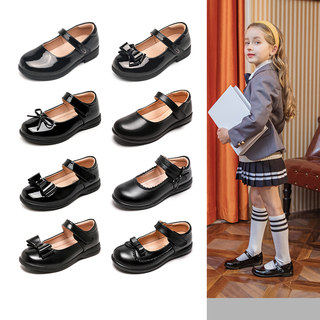 Lubibeibei girls british style black performance leather shoes
