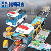 Deformation fire truck engineering car large parking lot containing super large number childrens toy car suit all types of car rescue