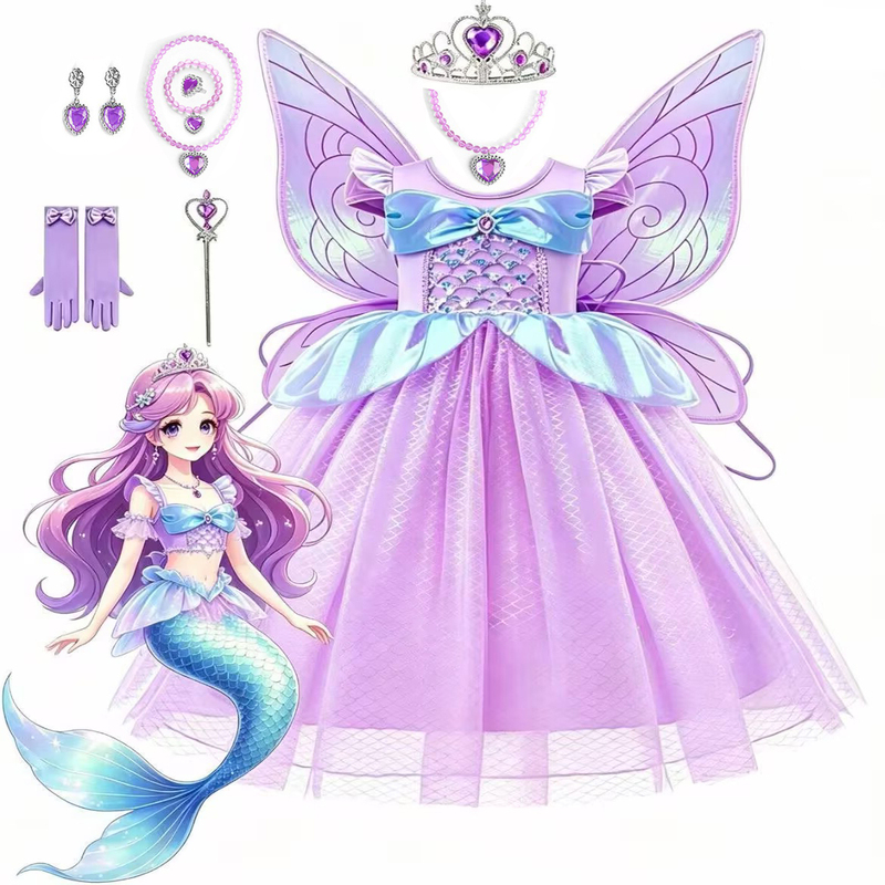 Super Fairy Mermaid Girl's Mermaid Princess Dress Summer Ariel Dress with Wings Children's Day Performance Dress Super Fairy Mermaid Girl's Mermaid Princess Dress Summer Ariel Dress with Wings Children's Day Performance Dress