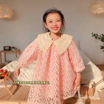 Spring Autumn New Lace Long Sleeve Girl Baby Flowers Side Dress Children Han Version Fashion Foreign Air Mesh Yarn Princess Dress