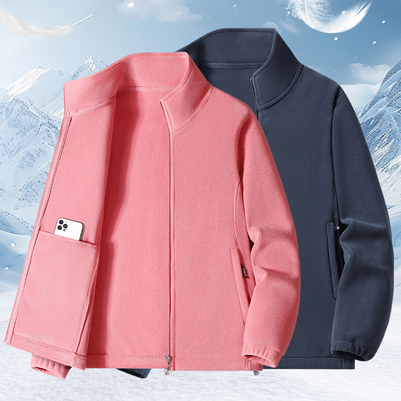Double-Sided Fleece Jacket for Men and Women, Autumn and Winter, Fleece-Lined, Thickened, Warm, New Style, Stand-Up Collar, Outdoor Cardigan Sweatshirt