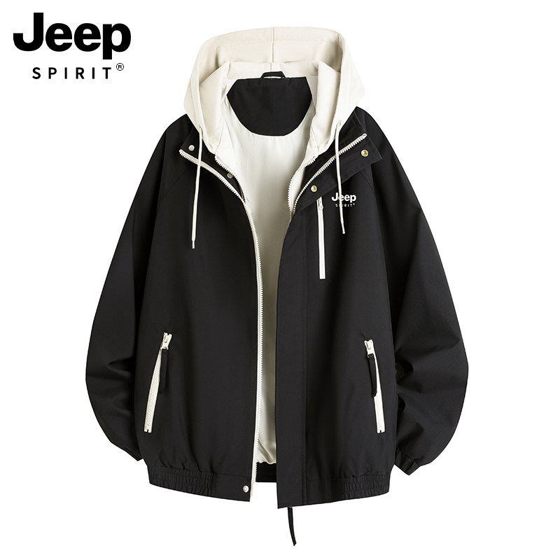 Мужская куртка JEEP fake из двух частей, новинка 2026 года, весенняя молодежная куртка для учащихся младших классов средней школы с капюшоном, ветрозащитная спортивная куртка