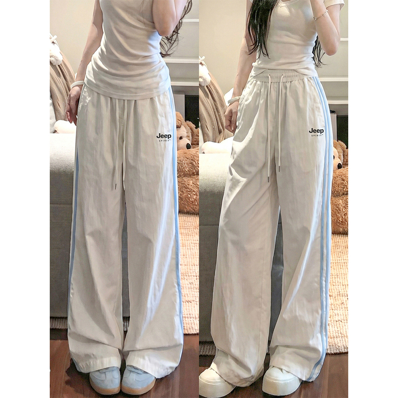 Jeep White Three-Stripe Sports Pants for Women, Summer 2026 New Thin High-Waisted Slimming Quick-Dry Wide-Leg Casual Pants Jeep White Three-Stripe Sports Pants for Women, Summer 2026 New Thin High-Waisted Slimming Quick-Dry Wide-Leg Casual Pants