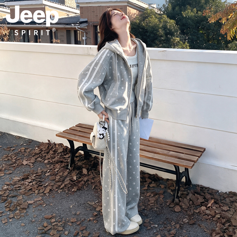 Jeep Star Sweatshirt and Sweatpants Set for Women 2026 New Autumn and Winter Petite Korean Style Lazy Casual Sportswear Jeep Star Sweatshirt and Sweatpants Set for Women 2026 New Autumn and Winter Petite Korean Style Lazy Casual Sportswear