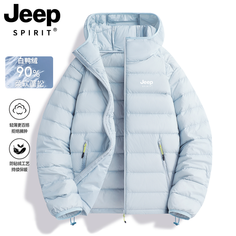 Jeep Blue Ribbed down Jacket for Women 2026 New Winter Style for Petite Figures, Super Stylish, Lightweight Inner Lining, Hooded Coat