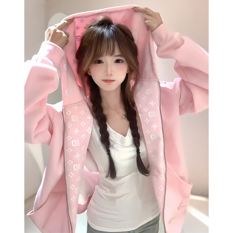 Jeep Pink Sweatshirt Jacket for Women 2026 New Autumn Style for Petite Figures, Hooded Cardigan, Loose Fit, Very Stylish Top Jeep Pink Sweatshirt Jacket for Women 2026 New Autumn Style for Petite Figures, Hooded Cardigan, Loose Fit, Very Stylish Top