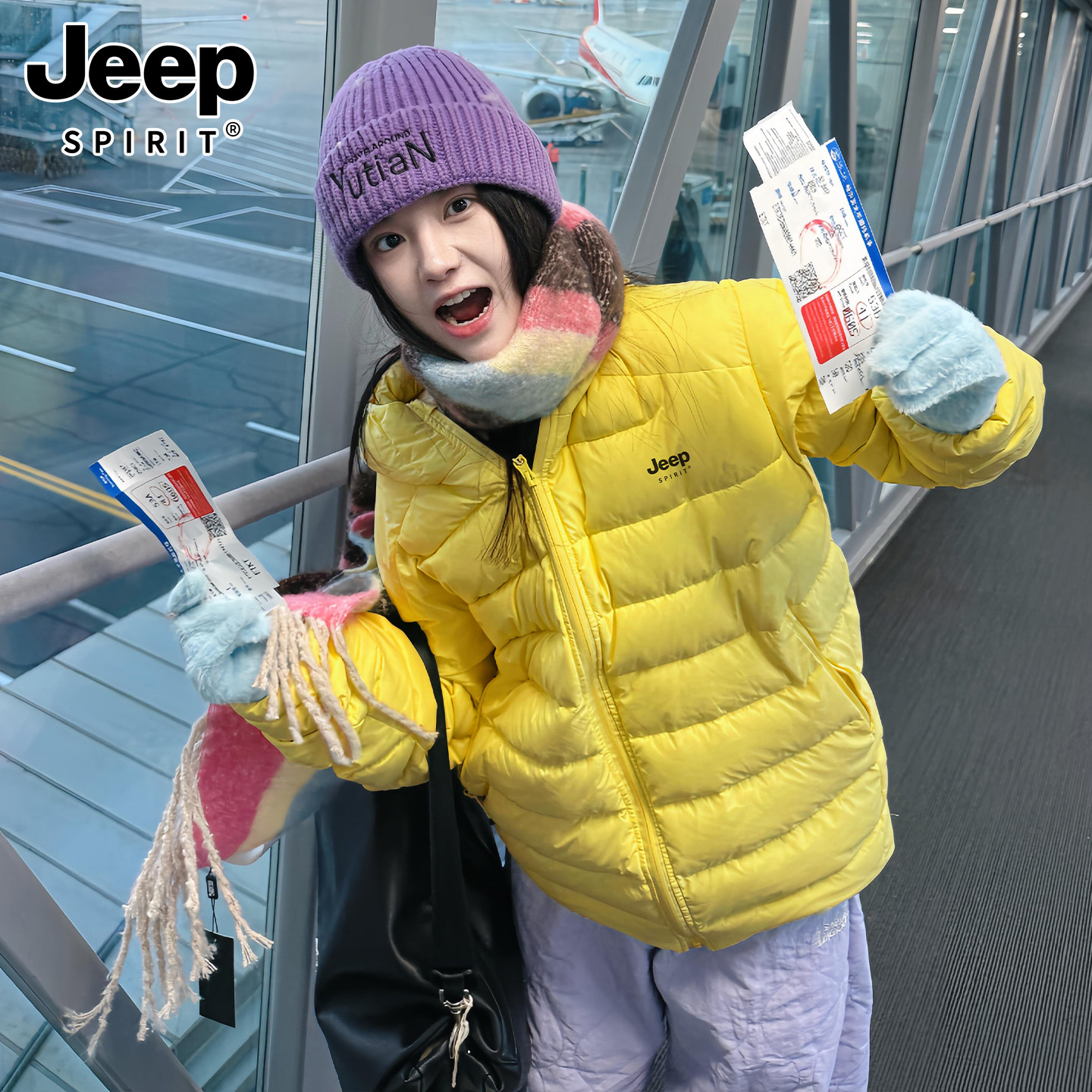 Пуховик JEEP yellow из легких свиных ребрышек, женский пуховик 2025 года, новинка зимы, популярный стиль, 90% белый утиный пух, гигантская красивая куртка