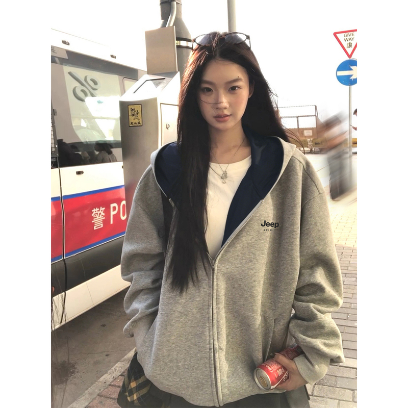 Jeep Gray Jacket for Women 2026 New Autumn Design, Casual and Petite Cardigan with Hood and Zipper Sweatshirt Jeep Gray Jacket for Women 2026 New Autumn Design, Casual and Petite Cardigan with Hood and Zipper Sweatshirt