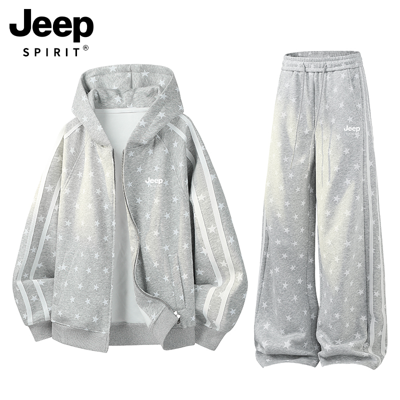 Jeep Sports Suit for Women 2026 New Autumn Star Stripe Jacket Sports Long-Sleeved Top and Sweatpants Two-Piece Set Jeep Sports Suit for Women 2026 New Autumn Star Stripe Jacket Sports Long-Sleeved Top and Sweatpants Two-Piece Set