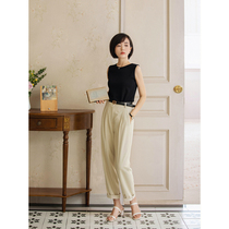 Mori summer simple basic high waist straight trousers solid color loose thin section commuter trousers women K2541
