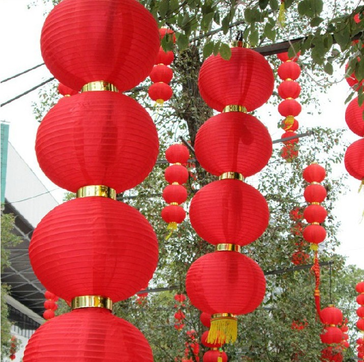 Big red outdoor waterproof three four five round with light string cage folding New Year Spring Festival Street decoration scenic area opening hanging decoration