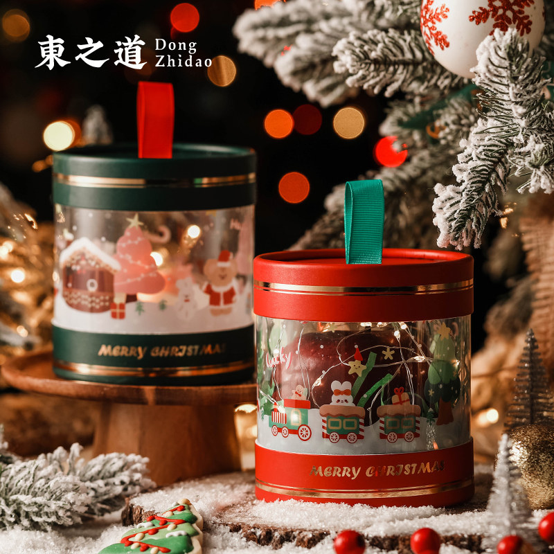 Christmas Snowflake Crisp Packaging Barrel Biscuit Candy Soufflé Nougat Glutinous Rice Boat Transparent Tote Bag Gift Box