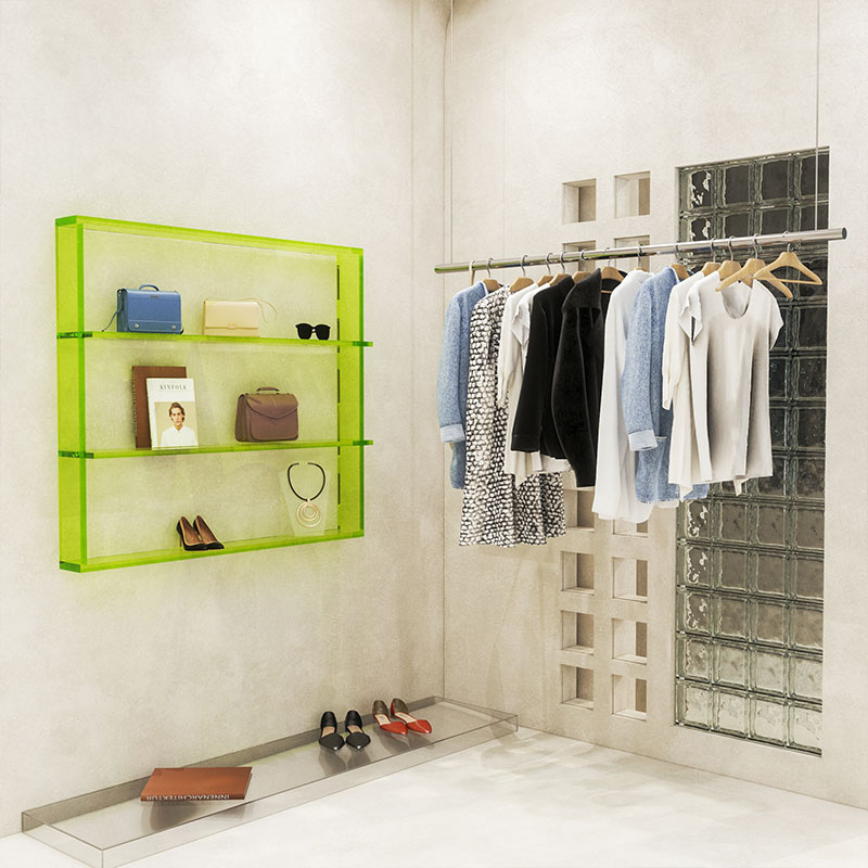 Clothing Store Acrylic Display Rack Upper Wall Shelves Men's And Women's Online Red Dress Store Shelves New Custom Display Props