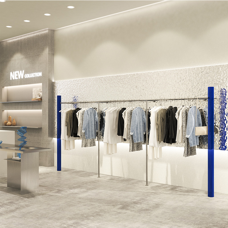 Clothing store display rack acrylic display rack fashion Nordic men's and women's stainless steel brushed wall hanging shelf