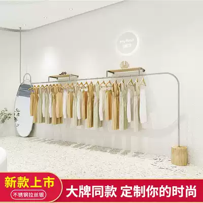 Clothing store display rack upper wall shaped stainless steel frame wall hanging side hanging custom shelf men's and women's wall hanger