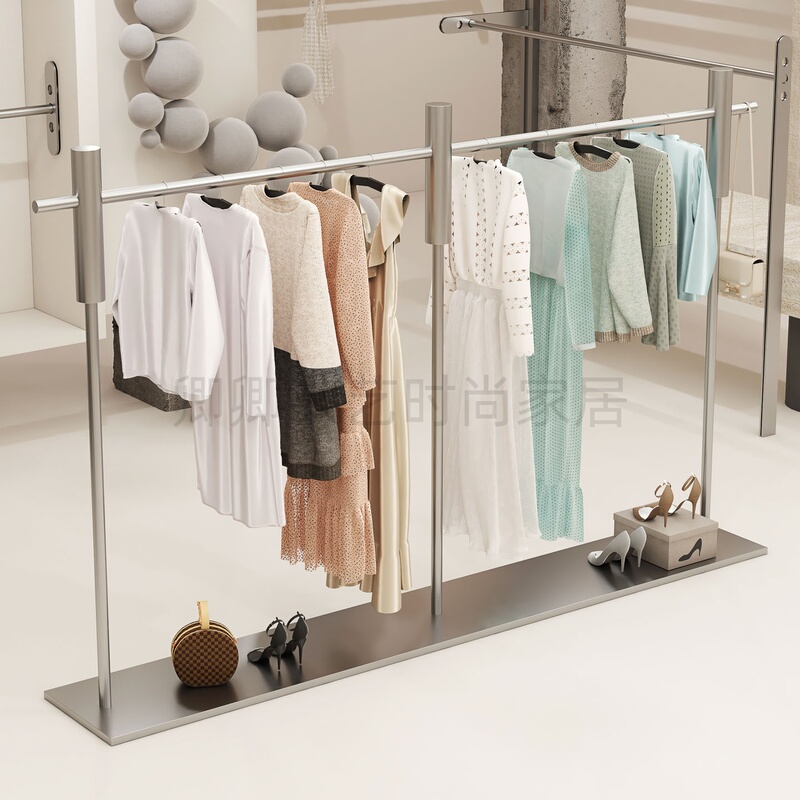 Clothing Store Display Rack Stainless Steel Island Rack Men's and Women's Clothing Store Floor-Standing Side Hanging Shelf Clothes Rack Display Props