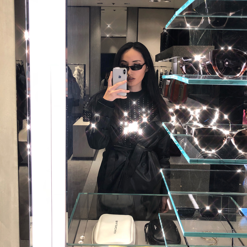 WELLBOUTIQUE hiện đại hipster voguish da đôi áo ngực dài áo khoác da nữ áo khoác da biker