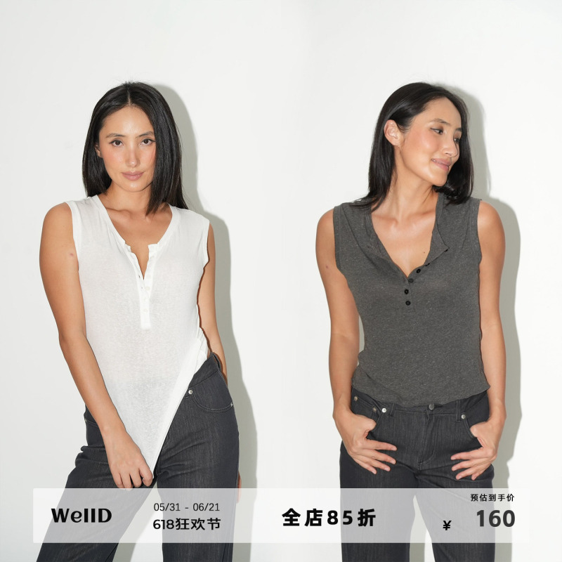 Welld Linen Lyocell Henry Collar Round Neck Sleeveless Button Vest Women's Simple Fashion Versatile Slim Fit Top Welld Linen Lyocell Henry Collar Round Neck Sleeveless Button Vest Women's Simple Fashion Versatile Slim Fit Top