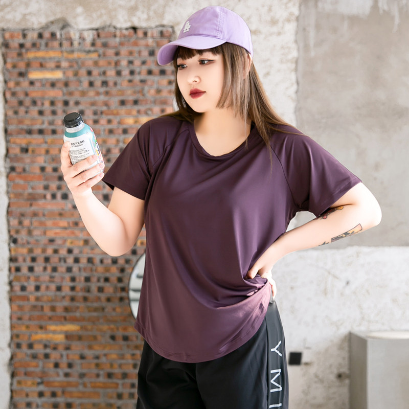 Extra large size fitness clothes women 200 catties loose short-sleeved tops quick-drying clothes fat mm yoga clothes t-shirt running sportswear