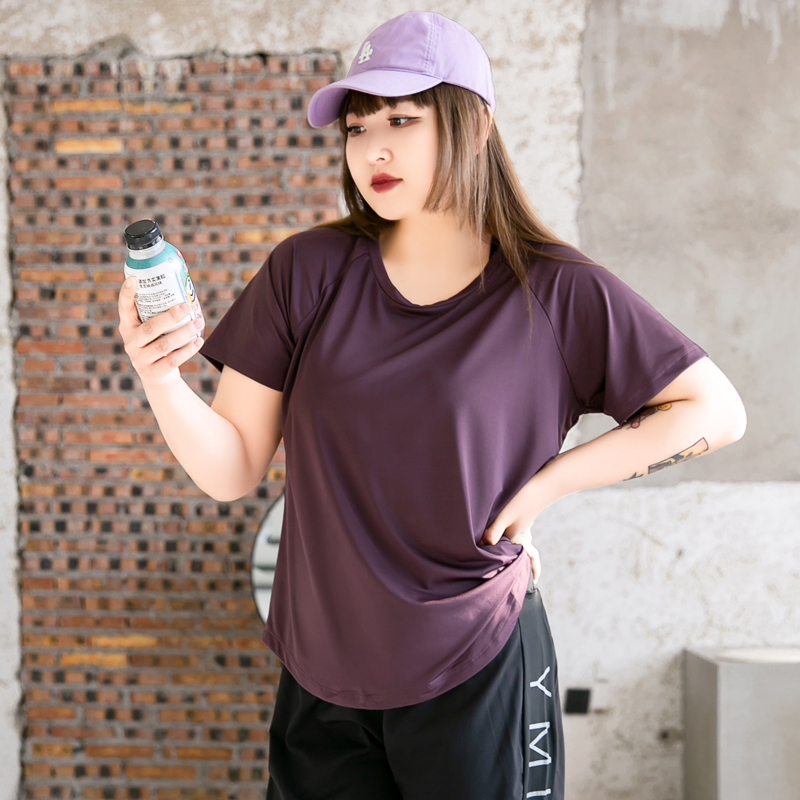 Extra Large Size Fitness Clothes for Women 100kg Loose Short-Sleeved Tops Quick-Drying Clothes for Fat mm Yoga Clothes T-Shirts Running Sportswear