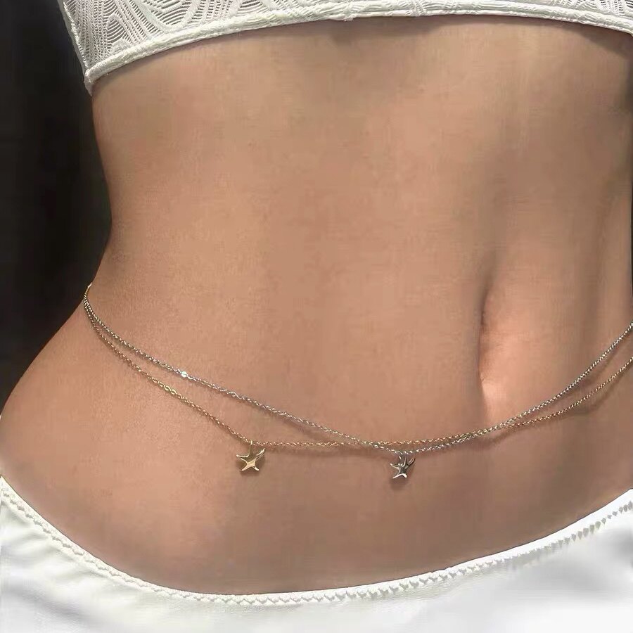 二重構造のヒトデ型ウエストチェーン、女性らしいボディチェーン装飾、ベリーダンスチェーン、ビキニアクセサリー、調節可能。