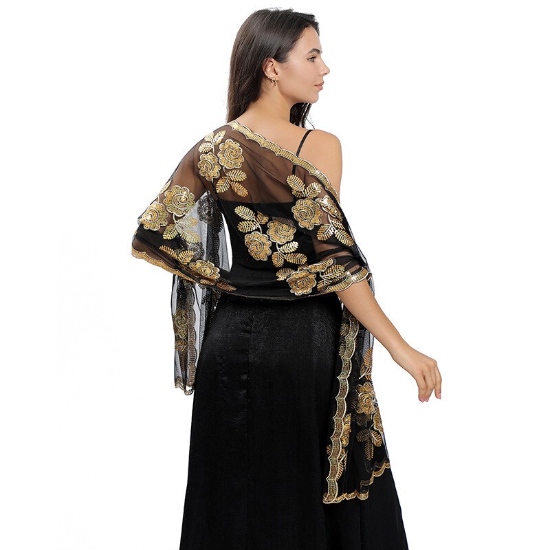Indian Saree Sequin Embroidered Shawl Bride Bridesmaid Wedding Dress Evening Dress Outerwear Women's Xinjiang Ethnic Style Scarf Indian Saree Sequin Embroidered Shawl Bride Bridesmaid Wedding Dress Evening Dress Outerwear Women's Xinjiang Ethnic Style Scarf