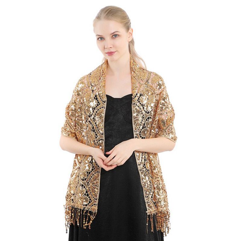 Indian Saree Tassel Lace High-End Shawl European and American Style Elegant Sequin Party Cheongsam Outerwear for Brides and Bridesmaids