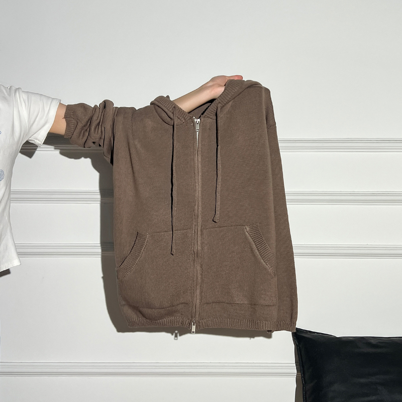 Maillard Brown Knitted Cardigan Hooded Sweatshirt Jacket Autum Loose Outer Sweater Long-Sleeved Top Women's Clothing Maillard Brown Knitted Cardigan Hooded Sweatshirt Jacket Autum Loose Outer Sweater Long-Sleeved Top Women's Clothing