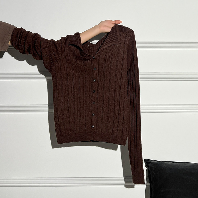 Maillard Brown Coffee Color Half-Open V-Neck Knitted Cardigan Sweater Jacket Autumn New Long-Sleeve Outerwear Women's Clothing Maillard Brown Coffee Color Half-Open V-Neck Knitted Cardigan Sweater Jacket Autumn New Long-Sleeve Outerwear Women's Clothing
