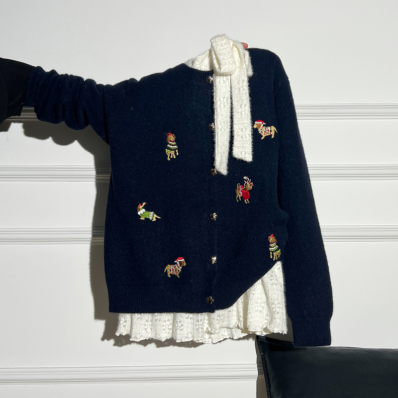 A Complete Set of Warm Inner Layering Knit Cardigan Sweater Jacket for Women, Long-Sleeved Autumn and Winter Layered Top, Two-Piece Set