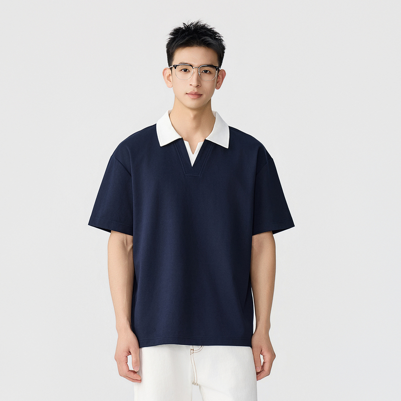 2026 Summer New Simple T-Shirt Fake Two-Piece Short-Sleeved Polo Shirt Men's Summer Casual V Neck Loose Top