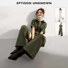 Боди/брюки eptison牛仔连体裤女2023年夏季新款美式工装高级感短袖连体套装