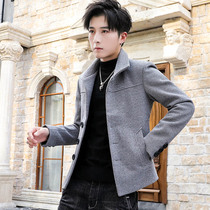 Mens wind coat 2019 new mens short windbreaker mens casual Korean slim sweater coat wool coat male tide