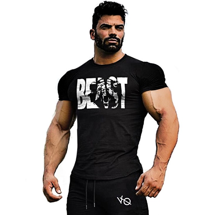 Ebay Fitness Beast Printed Beast Men's Crew Neck Sports Pure Cotton T-Shirt Muscle