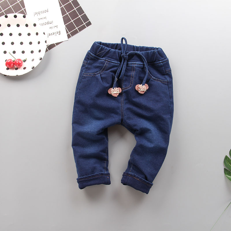 Min Peng mùa thu đông mới cho bé gái phần mỏng cộng với quần jean nhung mềm đan cho bé 1-3 tuổi 2 quần yếm bò cho bé gái