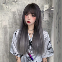 Water Dance Wig European And European Street Pat Girl Gradient Silver Gray Long Straight Hair Air Liu Hai Whole Top Fashion Net Red fur