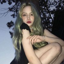 Water dance full-head wig green middle-point curly hair girl cute sweet personality Street Photo fake hair breathable natural