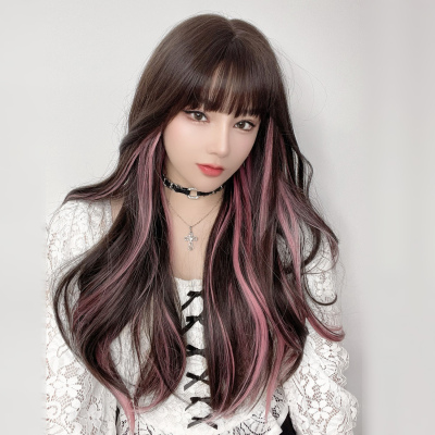 taobao agent Sakura pink picked dyeing wig female long hair naturally full -headed long curly hair big wave net red jk round face hairstyle