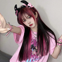 Water Dance Wig Woman Long Hair Black Red Pink Color Gradient Millennial Picking Up Y2K Hot Sister Lolita Tide Cool Full Headgear