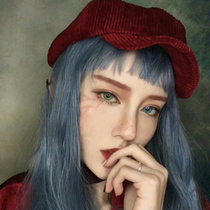 Korean womens long hair air bangs fashion Net red scalp blue gray long straight hair fluffy natural realistic wig set