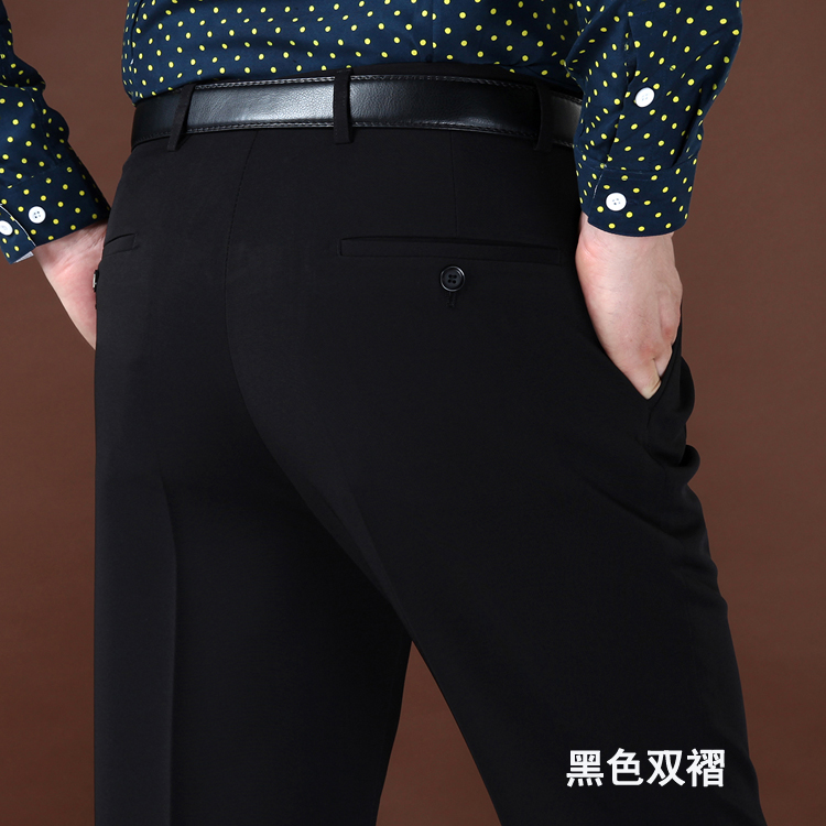 Mùa thu và mùa đông quần nam miễn phí nóng trung niên tóc lụa cao eo lỏng lẻo đôi xếp li dày phù hợp với quần sâu quần quần tây xanh