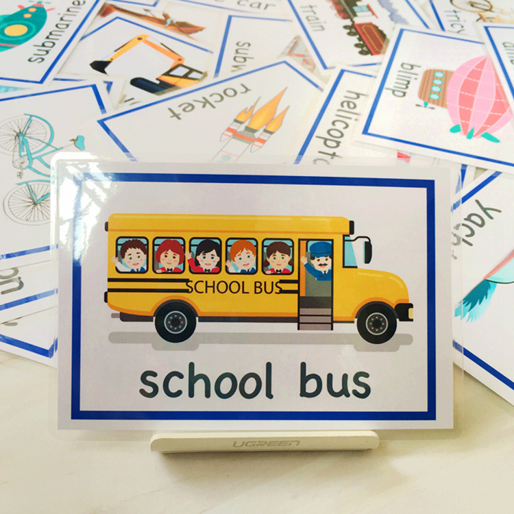 English card plastic word flash card Vehicle class 28 Kindergarten children's enlightenment durable English teaching aids