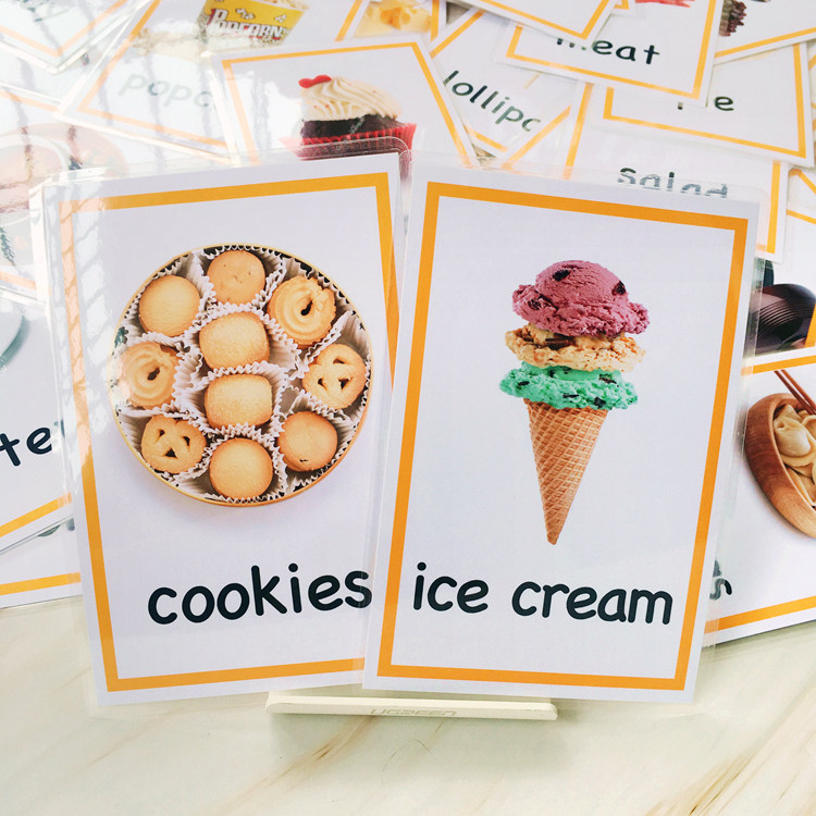 English card flashcards Food Physical food Figure 45 Kindergartens Waterproof word cards Early teaching Enlightenment teaching aids-Taobao